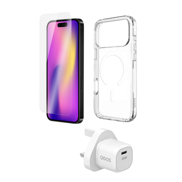 QDOS StarterPackCase/Power/Glass iPhone17 Pro Max Clear/White