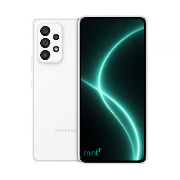 photo of Samsung Galaxy A53 5G white with mint+ wallpaper